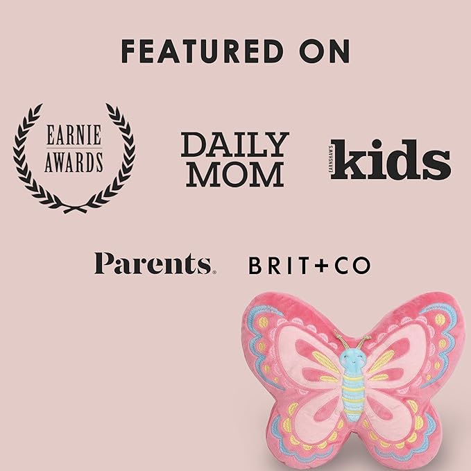 MON AMI Sparkle Butterfly Decorative Plush Throw Pillow - 12.5x10”, Soft Cushion, Stuffed Toy Décor Gifts for Kids of All Ages, Nursery Décor