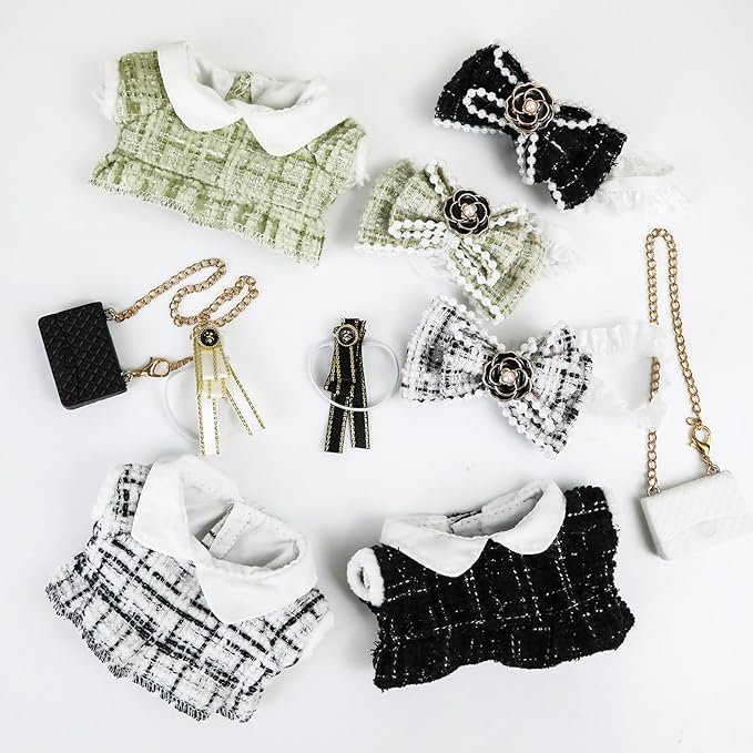 Doll Clothes 15cm Green Outfits for Dolls Elegant Green Dress Headband Bow Tie Glasses and Bag Exquisite Clothes Accessories Compatible with Doll (Style 6)