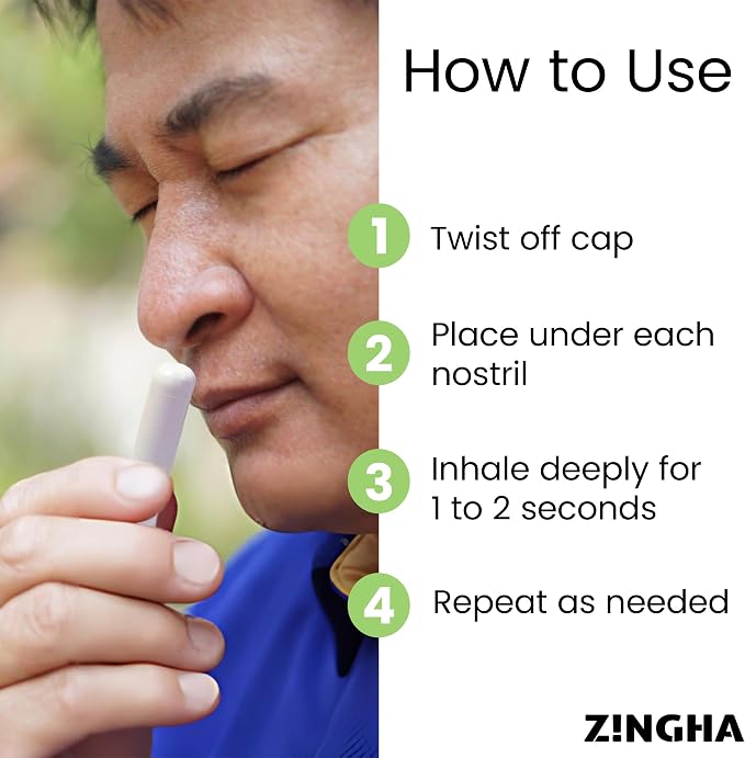 Z!NGHA Natural Aromatherapy Nasal Inhaler Stick for Sinus Relief, Focus & Stress Relief | Portable Dual-Hole Essential Oil Blend (4PK, Coolmint)