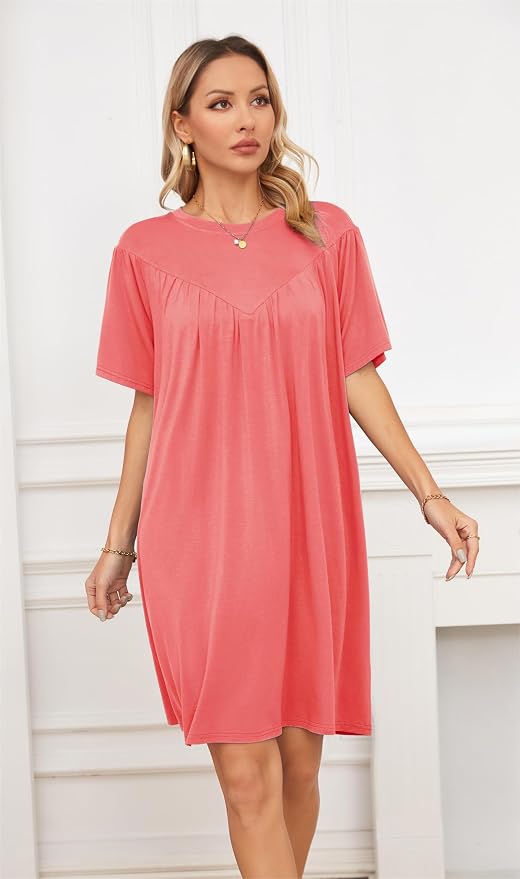 VintageClothing Nightgowns for Women Soft House Dresses Sleepshirts Short Sleeve Sleepwear Night Dress Moo Moo Nightgown