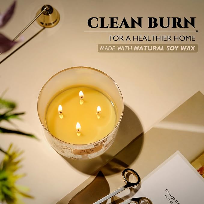 HomeLights Soy Wax Candles for Home Scented, 4-Wick Candles in Salted Caramel Scented, Rustic Modern Aromatherapy Candles Gift for Parties, Relaxing, 18oz
