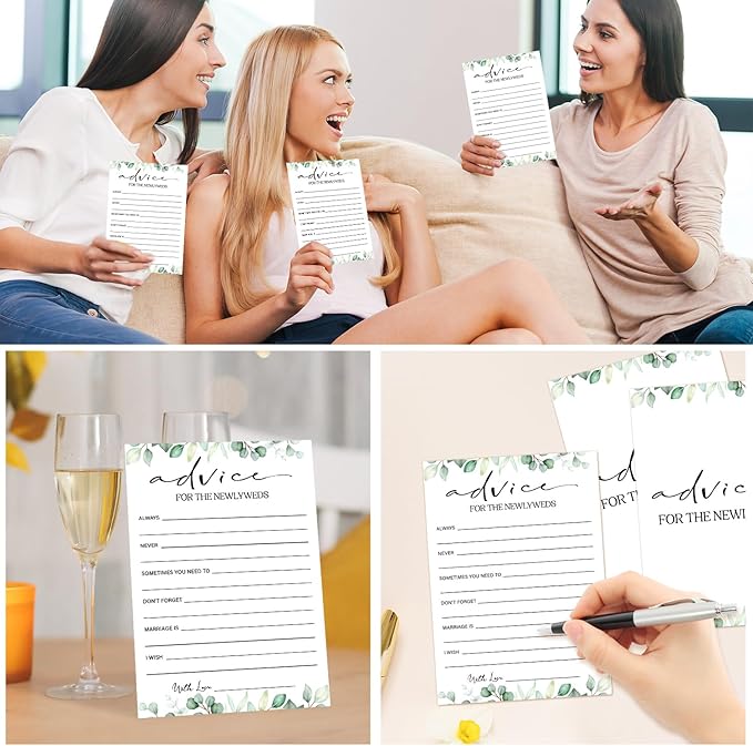 30 PCS Bridal Shower Games, Wedding Advice Cards for Bridal Shower, Party Advice and Wishes for The Newlyweds (Eucalyptus Botanical Style) -0001