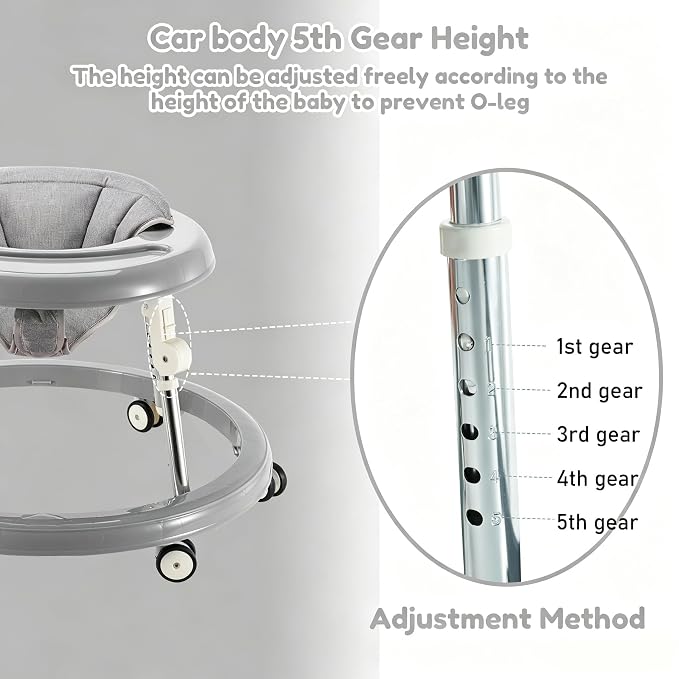 Folding Baby Walker,Height Adjustable Baby Walker for Babys 6-18 Months (Gray)