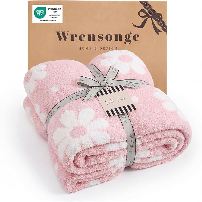 Soft Throw Blanket for Couch-Cozy Reversible Knitted Blankets | Lightweight Warm Fluffy Decor for Women, Mom, Her & Girls, Sofa, Chair, Bed, 50x70in,Daisy Floral Pink