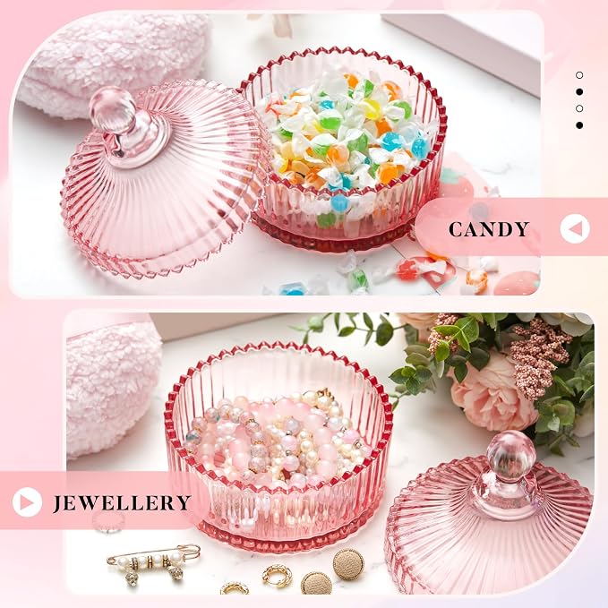 Tioncy 2 Pcs Extra Large Dusting Powder Puff and Container for Women-6'' Glass Crystal Dusting Powder Container with Body Soft Washable Reusable Velour Face(Pink,Classic)