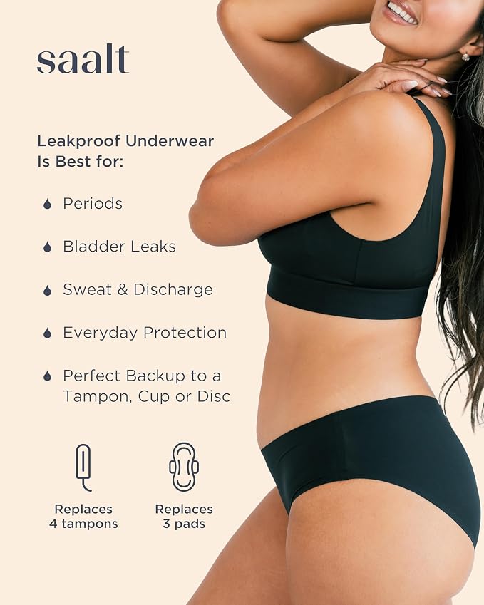 saalt Seamless Brief Leakproof Period Underwear for Women | Comfortable, Thin, and Keeps You Dry from All Leaks, Reusable & Washable Women's Period Underwear