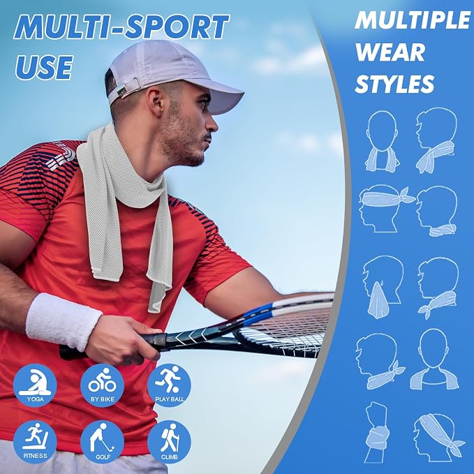 CSITE 8 Pack (47"x12") Cooling Towels for Neck and Face Bulk, Ice Towel for Hot Weather, Soft Breathable Chilly Gym Towels, Microfiber Towel for Work Out, Yoga, Running, Camping & More Activities
