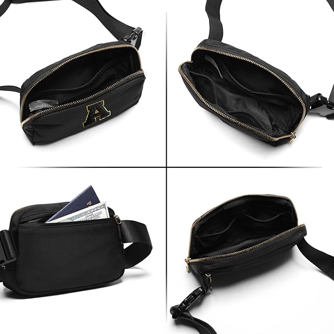 Gitus Belt Bag Fanny Pack Crossbody Bags with Initial Letter Patch Gifts for Wife Older Women Mother Coworker Bridesmaid Anniversary Travel Gifts Beach Gifts (Black-A)