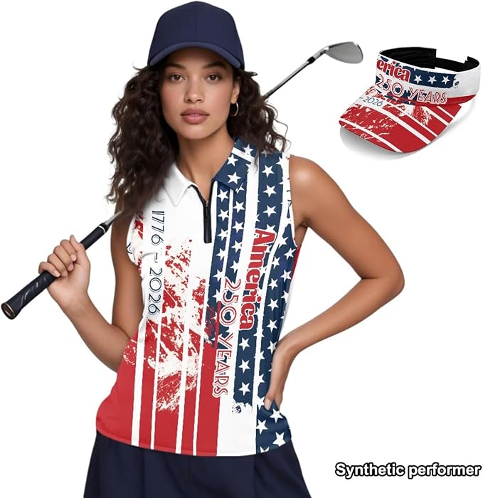 POLERO Golf Tank Top Women Golf Shirts and Visor Hat Collared Racerback Tennis Shirt Set Quarter Zip