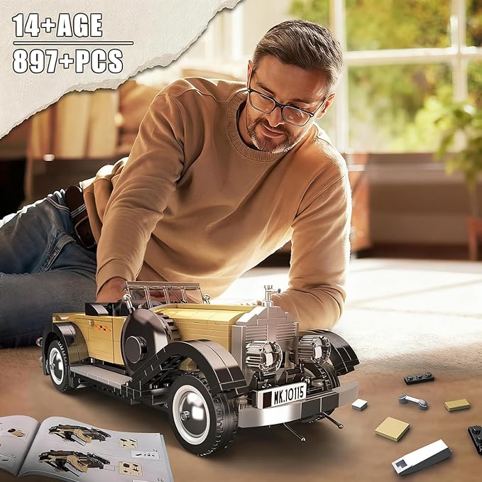 Mould King 10115 Classic Cars Building Kits, MOC Vintage Car Model Building Blocks Set, Gift for Age 14+/Adult Collections Enthusiasts(897+ Pieces, Static Version)