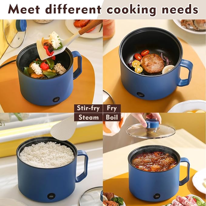 2 Pcs 1.5l Electric Ramen Cooker Hot Pot Electric Dual Power Noodle Cooker, Boil Dry Protection, Nonstick, Multifunctional Lazy Pot for Cooking Pasta, Noodles, Egg, Dorm Home Travel 7x3.15"