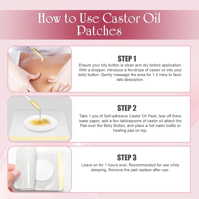 Castor Oil Patches, Castor Oil Belly Button Patch Disposable Organic Cotton Self-Adhesive Pads for Belly Button, Anti Leakage Design, Breathable & Portable, No Wash 100PCS