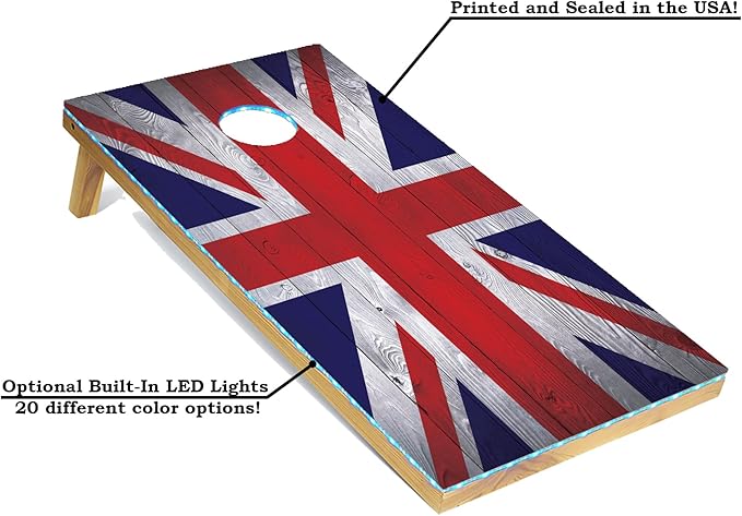 Tailgating Pros 4x2 Regulation Cornhole Boards Flag Set- Includes 8 Bean Bags, Carrying Cases, and Score Keeper - Optional LED Lights