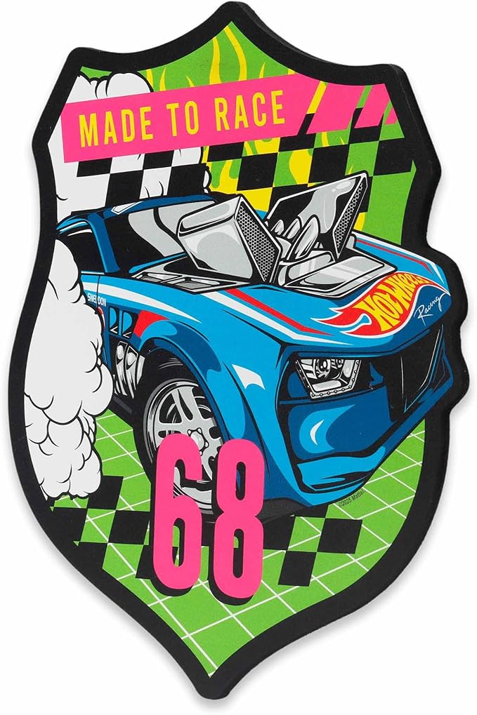 Hot Wheels Made to Race Wood Wall Decor - Bold Hot Wheels Racing Sign Featuring Blue Muscle Car Art