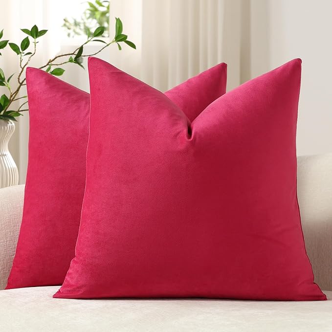 Throw Pillow Covers 18x18 Hot Pink: Pack of 2 Cozy Soft Velvet Square Modern Luxury Decorative Throw Pillow Cases for Sofa Couch Living Room Bed Home Decor