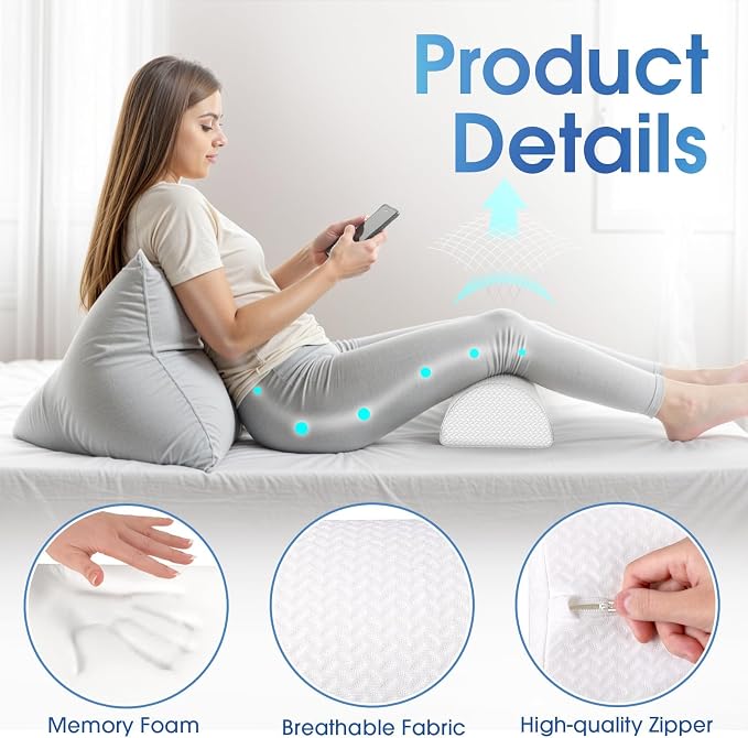 TranquilRelax 2 Pack Knee Pillow for Back Sleeping Memory Foam Half Moon Bolster Pillow for Legs, Under Knee Support, Ankle & Foot Comfort Orthopedic Pillow for Side Sleepers, White