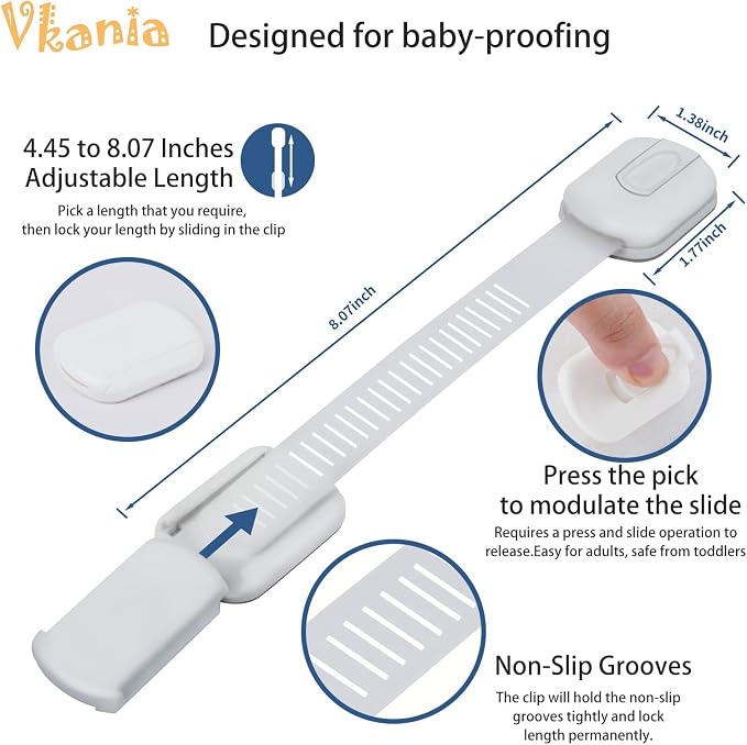 Child Proof Cabinet Locks - Cabinet Locks Baby Proofing with 3M Adhesives for Refrigerator, Oven, Cupboards, Toilet Seat - Adjustable,Easy Installation,No Drilling (4 Pack) | Strong adjustable adhesive straps for cabinet, drawer, fridge, toilet & oven....