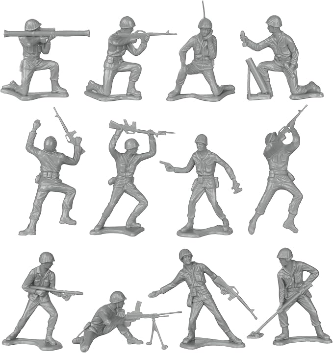 TimMee Plastic Army Men - Gray 48pc Toy Soldier Figures - Made in USA