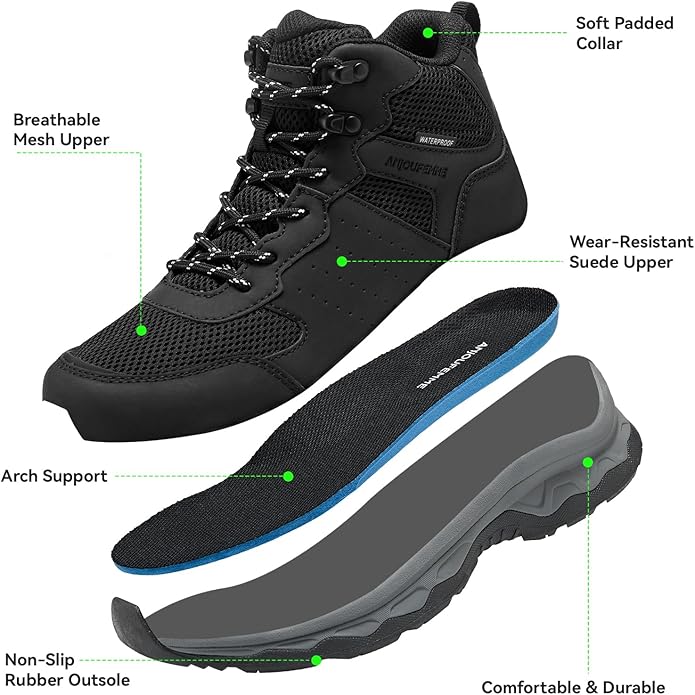 ANJOUFEMME Women's Waterproof Hiking Boots Lightweight Non-Slip Outdoor | Trekking, backpacking, camping, breathable & durable