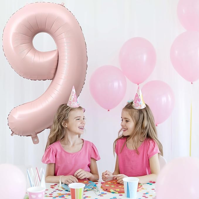 Big Number 9 Balloons, Dusty Light Pink Foil 9 Balloon Numbers 40 Inch, Giant 9th Birthday Party Decor, Pastel Baby Blush Pink Mylar Helium Self Inflating Balloon for Girls Anniversary Decorations