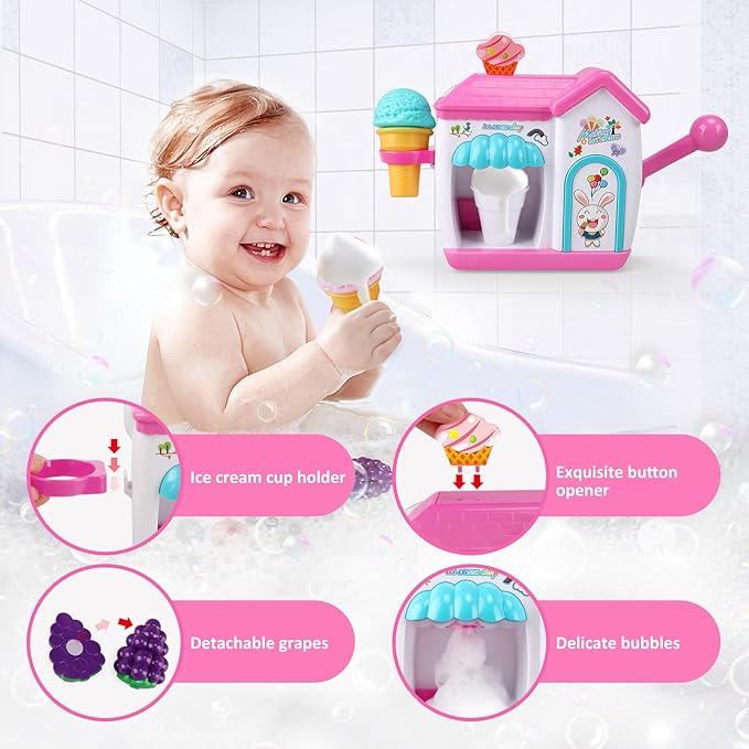 Toddler Bath Toys for 3 4 5 6 7 8 Years Old Girls, Bubble Ice Cream Maker Bath Toy, Shower Toys, Toddler Bath Toys Age 2-4, Bathtub Bubble Machine, Toy for 3 4 5 6 7 8 Years Old Boys Girls