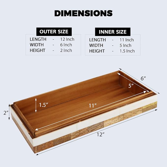 Handicrafts Home White Large Decorative Storage Box with Lid Wooden Decorative Box Coffee Table Storage Box Living Room Organizer Storage Box – Resin Inlay Patisserie Delight Collection- 12x6x2