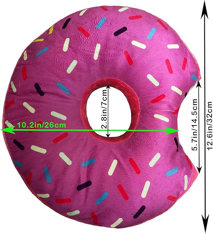Donut Pillow for Ear Piercings - Comfortable Soft Ear Pillow for Side Sleeping - Reduces Ear Discomfort - Fun Decor, Stuffed Cushion and Toy, 14 Inches (Pink Icing)