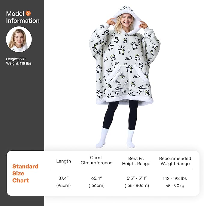 Giggling Getup Wearable Blanket Hoodie for Adults Gifts for Teen Girls Sister Women Sherpa Fleece Printed Hooded Blanket Sweatshirt Warm Cozy with Pocket & Sleeves Grey Panda
