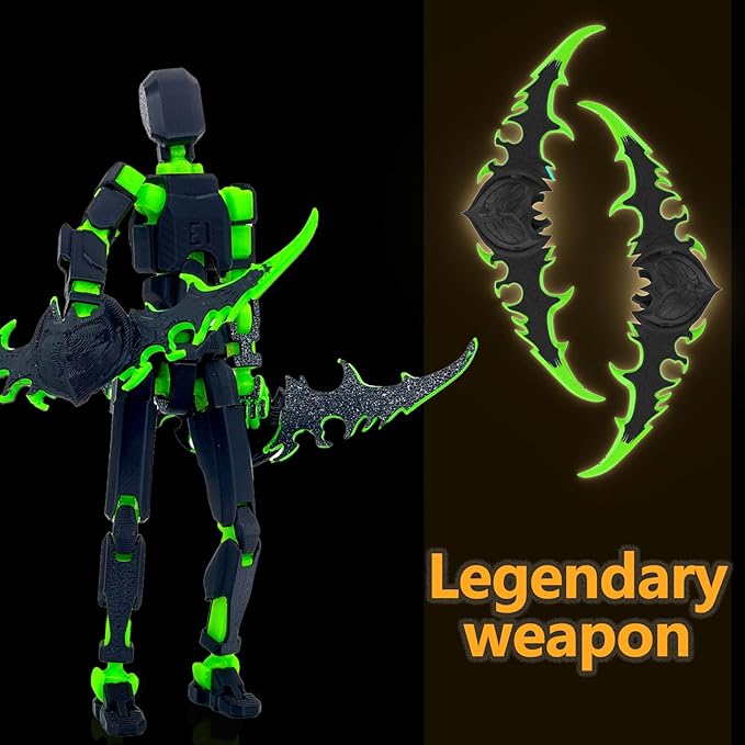 Assembled Lucky 13 Action Figures, Titan 13 Action Figure,3D Printed T13 Action Figure Multi-Jointed Movable, Dummy Hand Painted Figure, Desktop Decorations Game Gifts, (Black-Green)