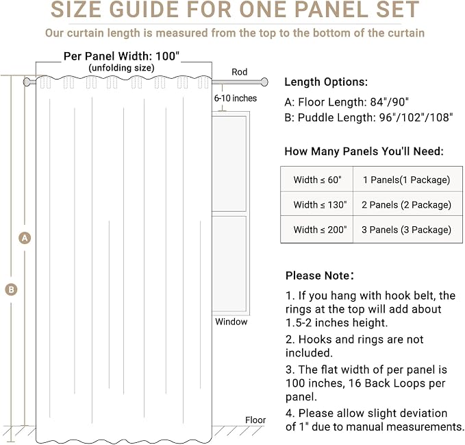 100% Blackout Shield Linen Blackout Sliding Door Curtains for Living Room, Back Tab/Rod Pocket Thermal Insulated Curtains for Sliding Glass Doors, 1 Panel Set, 100" W x 96" L, Oatmeal