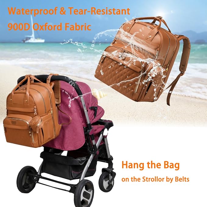 Astro alan Baby Diaper Bags with Changing Station, Waterproof Diaper Bag Backpack for Moms Dads with USB Charging Port, Baby Shower Gifts, Large Capacity diaper backpack, Brown