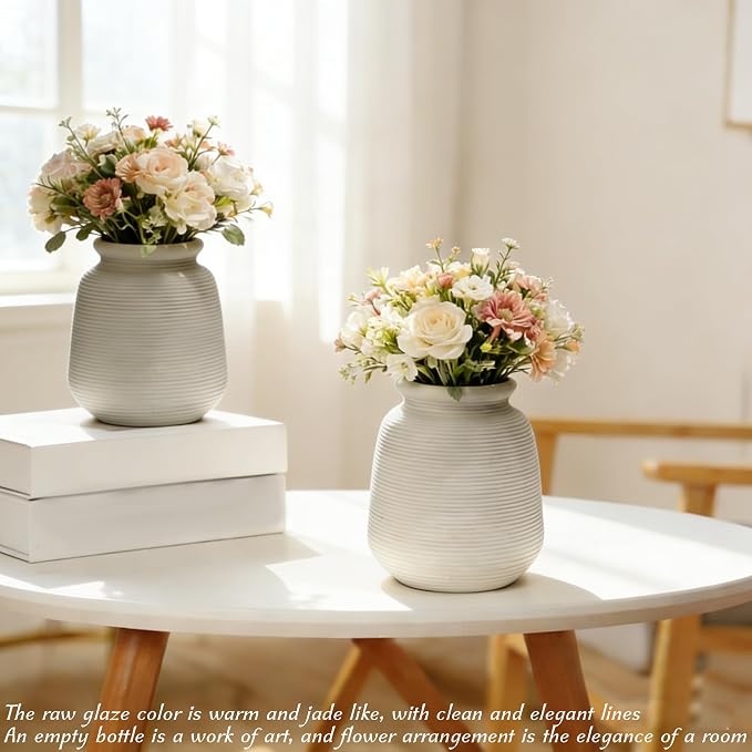 Ceramic Vase Set of 2, 7.1" Handcrafted Rustic Flower Vases for Modern Home Decor, Boho Farmhouse Decorative Vases for Living Room, Table, Shelf, Ideal Gift for Mother's Day, Birthday, Housewarming
