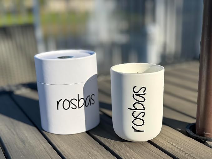 rosbas Egyptian Amber Soy Wax Candle - 8 oz in Ceramic Jar - Boxed - Clean Burning for Exotic Sophistication - White - Made in USA