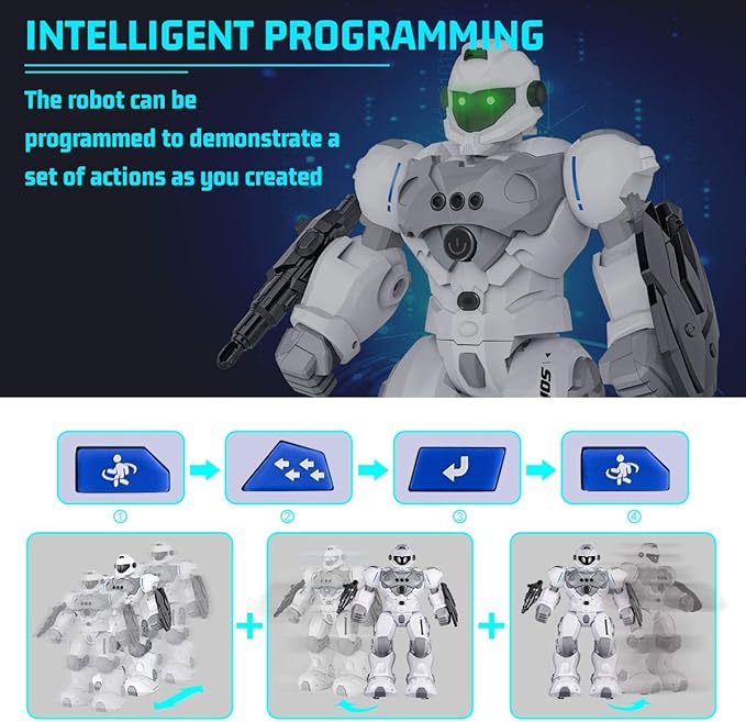SONOMO Toys for 6-9 Year Old Boys, RC Robot Gifts for Kids Intelligent Programmable Robot (White)
