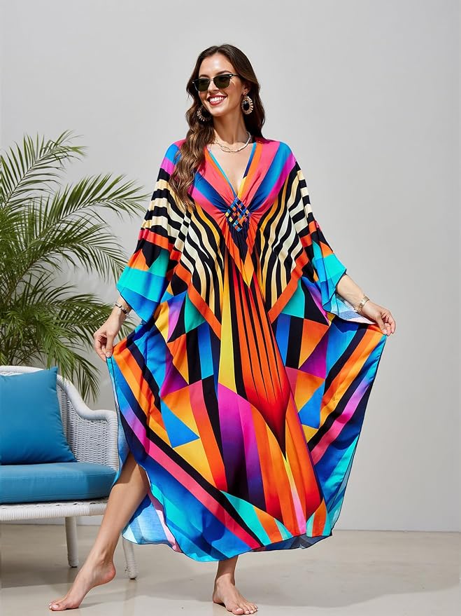 Mumu Dresses for Women Plus Size, Bohemian Kaftan Beach Cover Up Long Maxi Nightgown Soft Loungewear