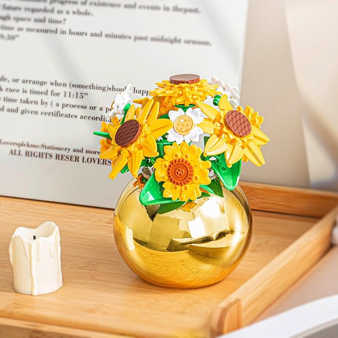 QLT QIAOLETONG Sunflowers Building Set for Adult, Botanical Collection for Woman Girls 14+, Sunflowers Pot Plants Kits Compatible with Lego Flowers