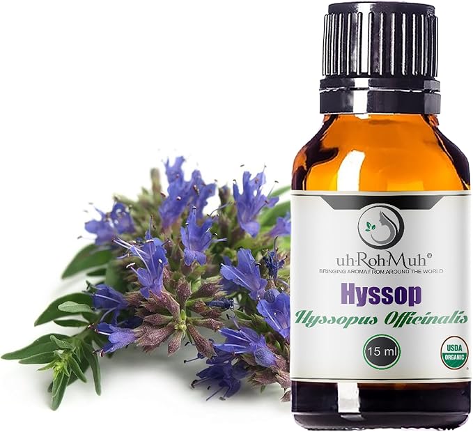 Organic Hyssop Essential Oil with Fresh Floral Scent, 100% Pure & Natural Essential Oil for Aromatherapy, Home Essential Diffuser Oil - USDA Certified Organic 15ml