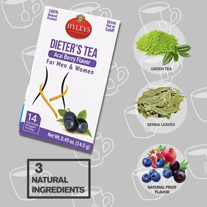 Hyleys Dieter's Tea with Acai Berry Flavor - 14 Tea Bags - Slimming Weight Loss Detox Cleanse Tea