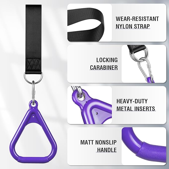 LadyRosian Trapeze Bar Swing Monkey Bars Hanging Ninja Rings Warrior Slackline Obstacle Course Kits for Kid Playground Equipment Accessories (Purple)