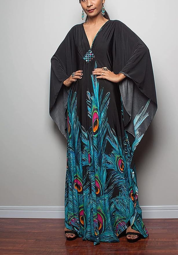 Venasha Womens Caftan Floral Print Kaftan Dress Short Sleeve Swimsuit Cover up Loungewear for Summer