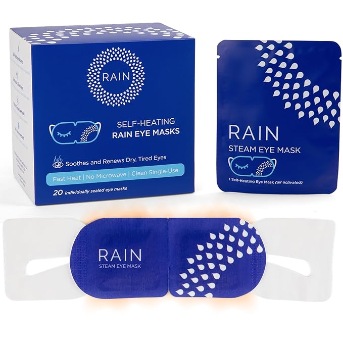 Rain Heated Eye Mask for Dry Eyes - Steam Eye Mask - Self Heating Warm Compress for Dry Eyes Relief, Stye Treatment, Moist Heat - Disposable, Unscented, No Microwave, Travel Ready, Spa (20 Masks)