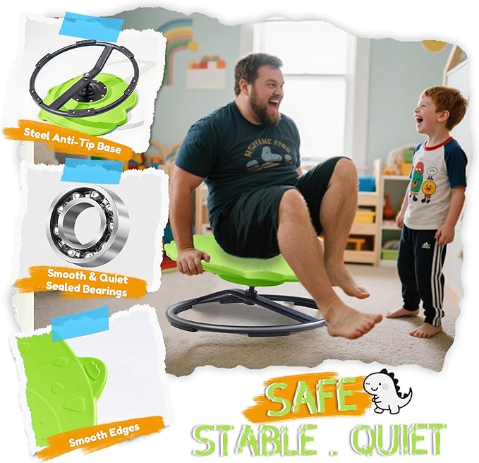 Dinosaur Spinning Chair for Autistic Kids – Sensory Spinning Toy, Spin Chair for Kids Autism, Sensory Swivel Seat for Balance, Coordination, Focus & ADHD Support, Autism Sensory Products (Green)