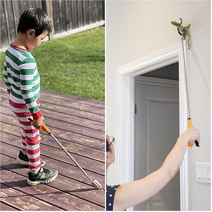 FTH Stainless Steel Grabber Reacher Pickup Tool Heavy Duty Trash Picker 48" | Log BBQ fireplace pits snake tongs plogging tool no wire design outdoor yard cleanup litter picker leaves branches sticks