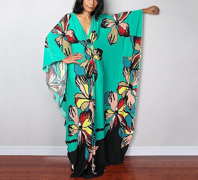 Venasha Womens Caftan Floral Print Kaftan Dress Short Sleeve Swimsuit Cover up Loungewear for Summer
