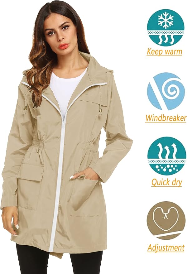Lomon Women Waterproof Lightweight Rain Jacket Active Outdoor Hooded Raincoat