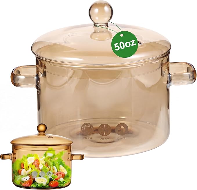 TOYANDONA High Borosilicate Glass Soup Pot with Lid Double Ear Noodle Pot Korean Ramen Stew Cooking 7.87X6.69X5.90In Heat Resistant Stockpot for Home Kitchen Family Gatherings