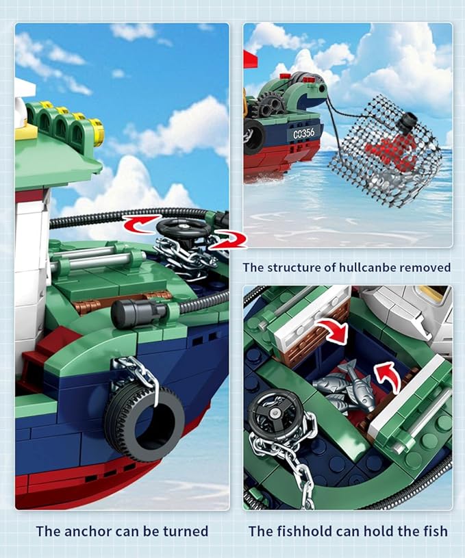 City Ocean Fishing Boat Building Sets, Compatible with Lego City Boat, Sea Fishing Ship Building Set Collection Decoration (582 Pcs)