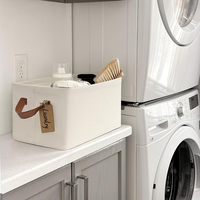 CHICVITA Fabric Storage Bins for Shelves, Metal Frame, 2-Pack, Beige | 20L, 14 ¾" L x 10 ¼" W x 8 ¼" H, Collapsible Design, Towels, Toys & Books Storage, Closet & Living Room Organization