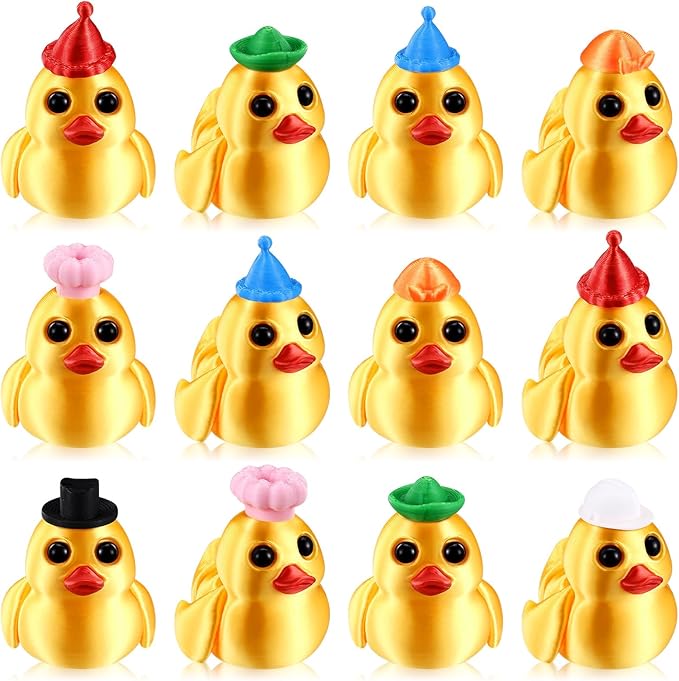 Honoson 12 Pcs 3D Printed Fidget Toy 3D Printed Duck Small Animal Toy Flexible Cute Articulating Pet Stress Relief Fidget Toys for Play and Display(5cm)