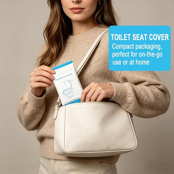 100 Pack Disposable Toilet Seat Cover Waterproof Non-Woven Fabric, Disposable Toilet Seat Covers for Travel, Disposable Seat Covers for Hotel Hospital Public Restroom, Individual Package